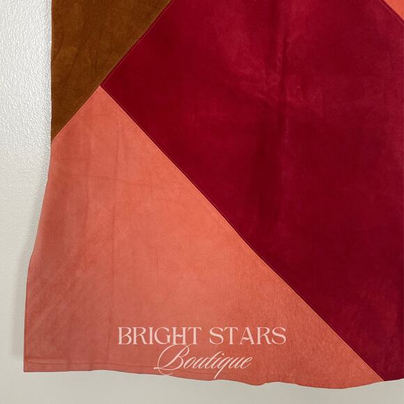 Rare Colorblock Suede Skirt ASO Phoebe Buffay Friends Pink Red Brown Patchwork - Picture 8 of 11